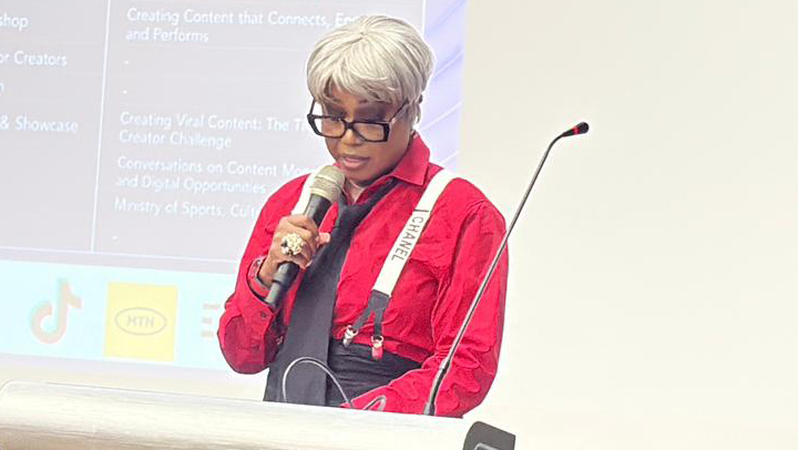 The Minister for ICT, Savannah Maziya, delivering her address at the workshop yesterday. 